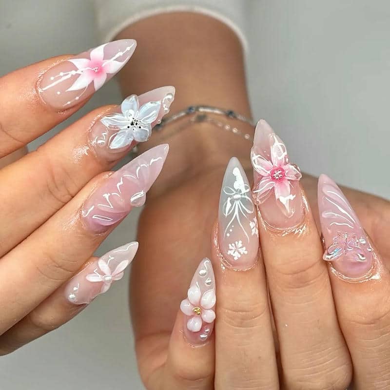 ảnh mẫu nail bánh bèo vẽ hoa
