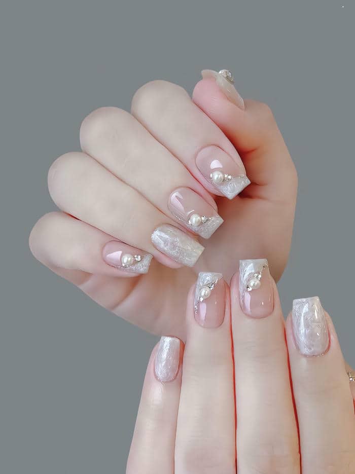 ảnh mẫu nail đính ngọc trai