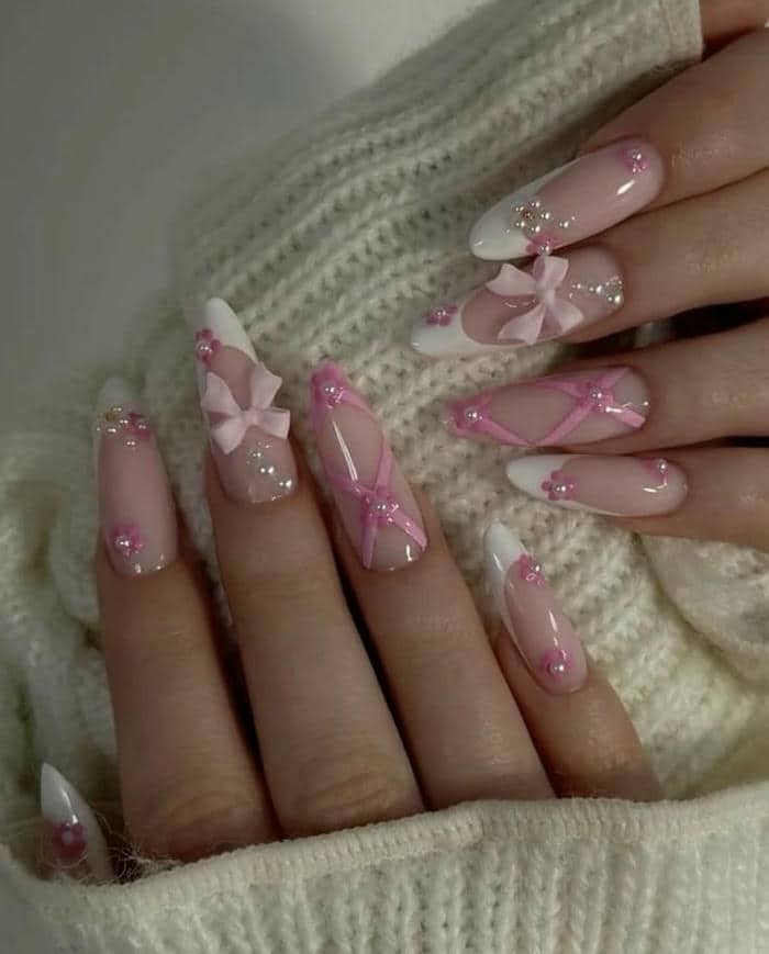 ảnh mẫu nail đính nơ đơn giản