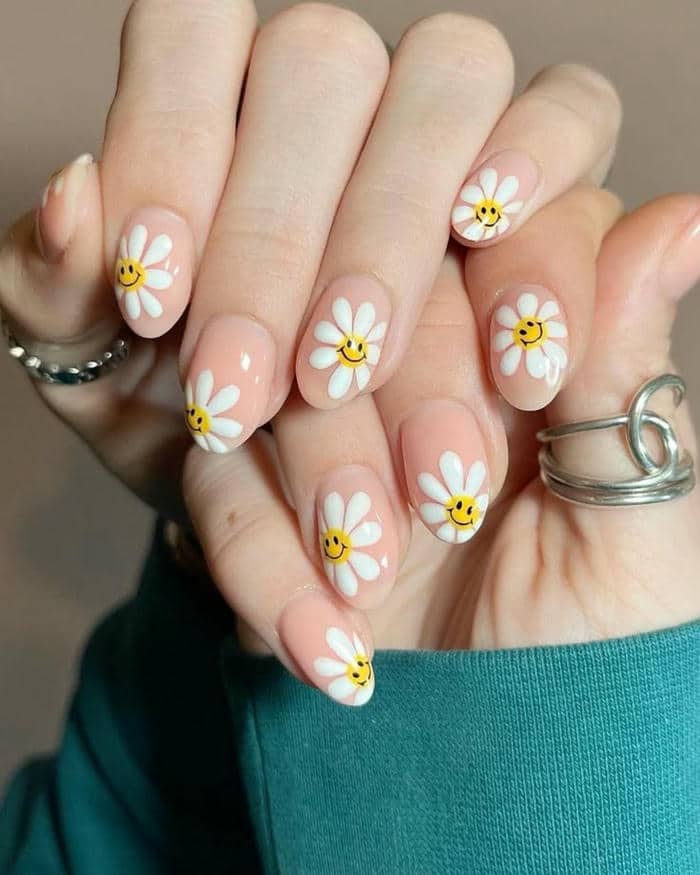 ảnh mẫu nail hoa cọ bản đơn giản