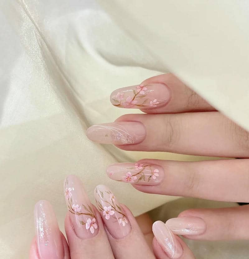 ảnh mẫu nail hoa đào cute
