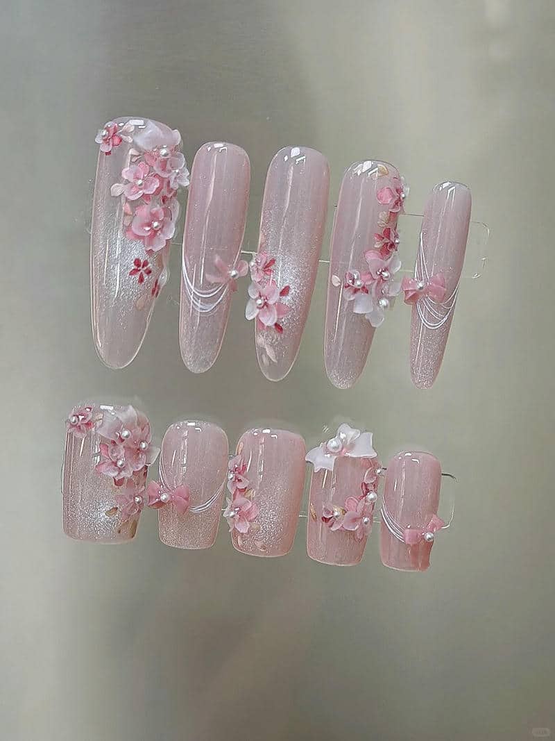 ảnh mẫu nail hoa đào nhẹ nhàng