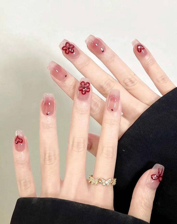 ảnh mẫu nail loang màu đỏ