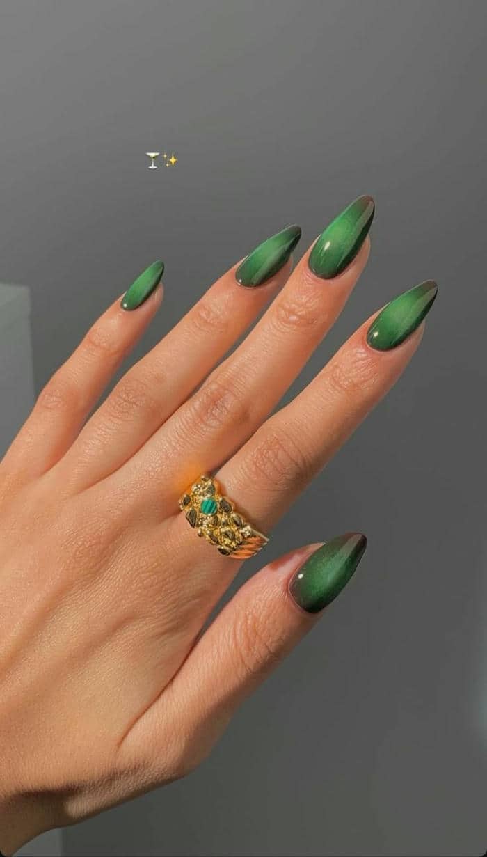 ảnh mẫu nail mắt mèo màu xanh ngọc