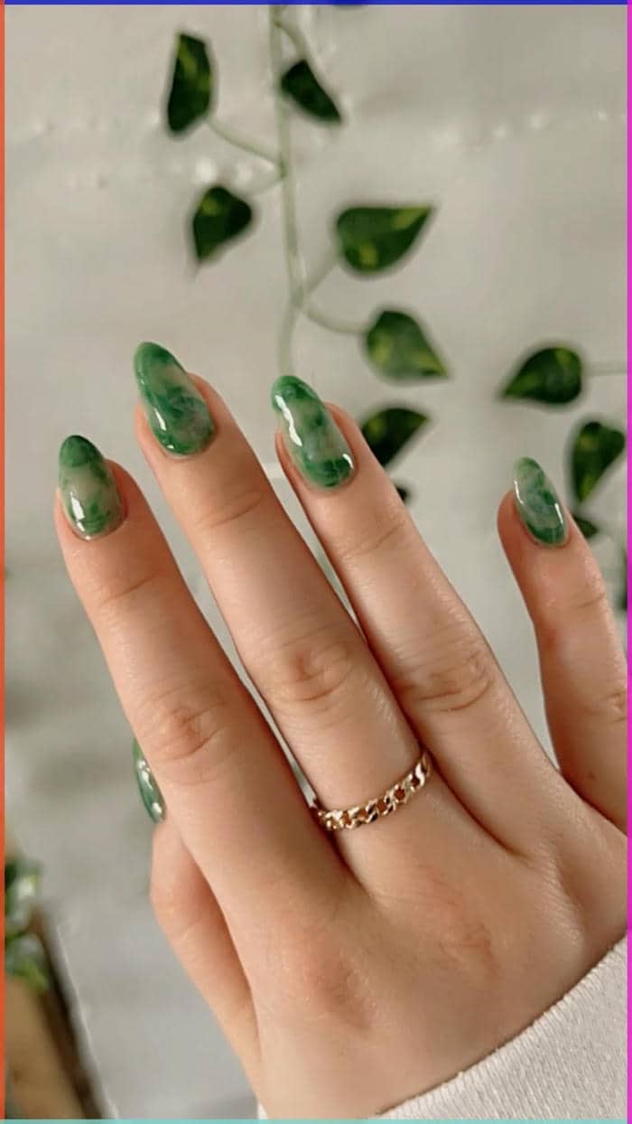 ảnh mẫu nail màu xanh ngọc bích