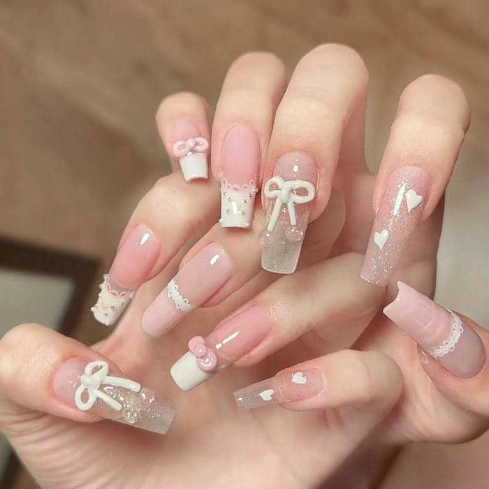 ảnh mẫu nail nơ vẽ