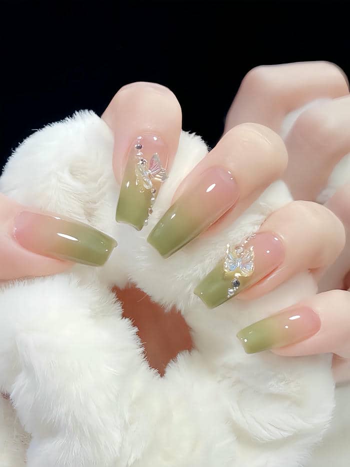ảnh mẫu nail ombre xanh lá