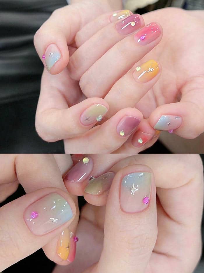 ảnh mẫu nail phối nhiều màu