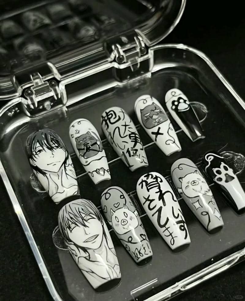 ảnh mẫu nail vẽ anime đẹp