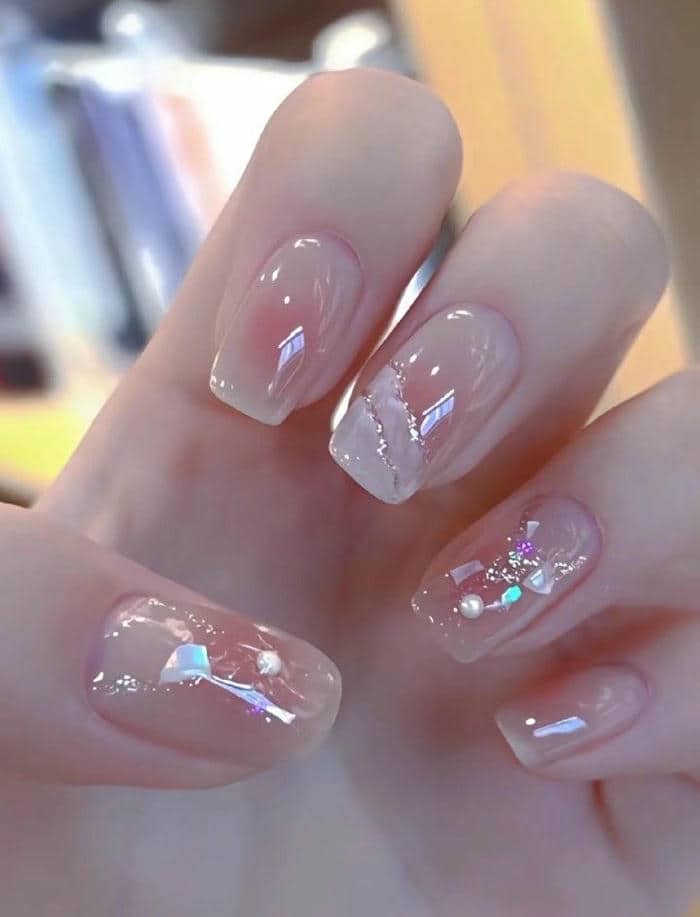ảnh mẫu nail xà cừ hồng