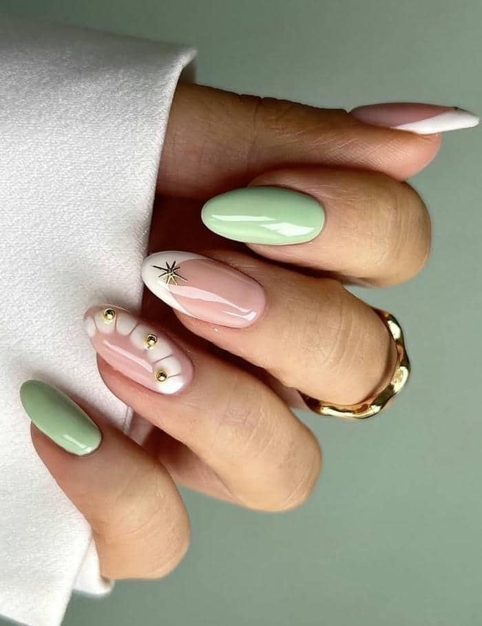 ảnh mẫu nail xanh bơ đơn giản