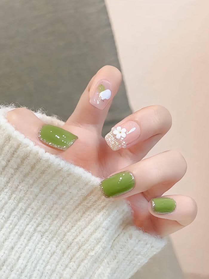 ảnh mẫu nail xanh lá pastel