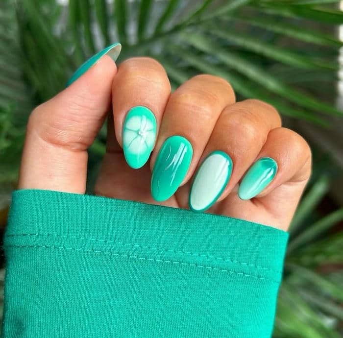 ảnh mẫu nail xanh ngọc
