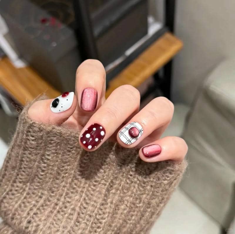 ảnh nail caro đỏ