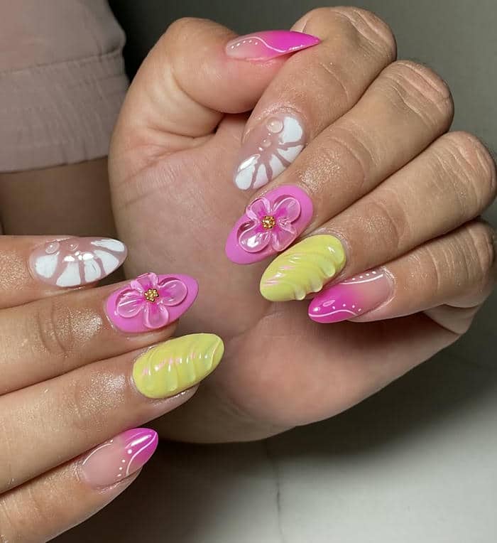 ảnh nail đắp hoa bột đẹp