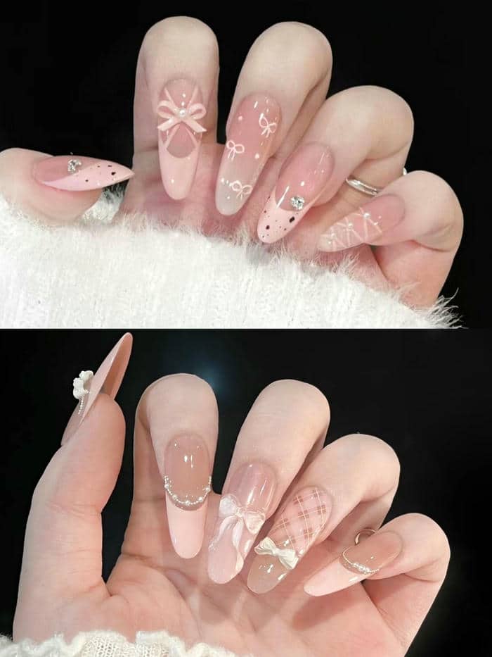 ảnh nail đính đá nơ