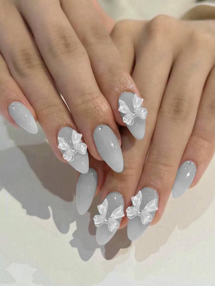 ảnh nail đính nơ đơn giản