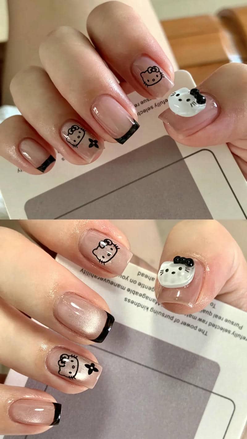 ảnh nail hello kitty cho móng ngắn