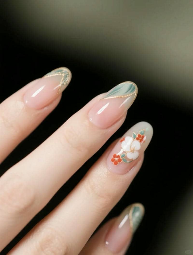 ảnh nail hoa đào nhẹ nhàng