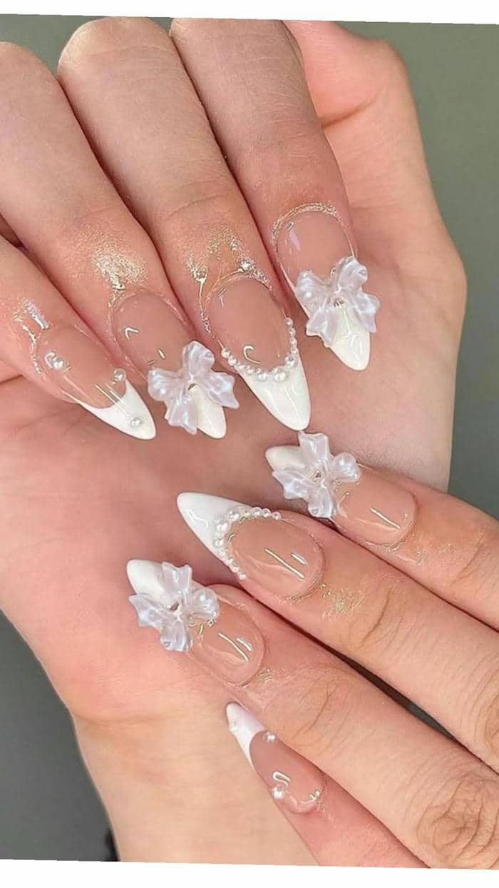 ảnh nail nơ trắng