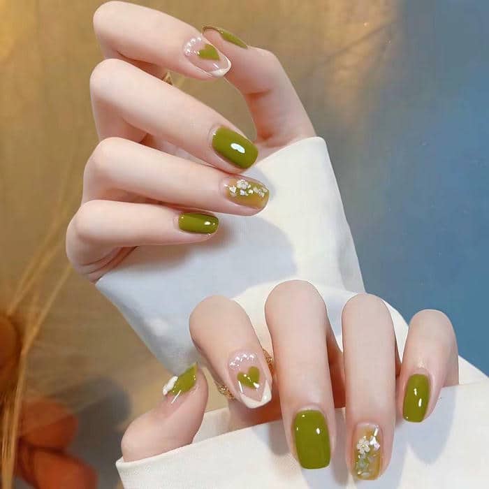 ảnh nail thạch xanh lá