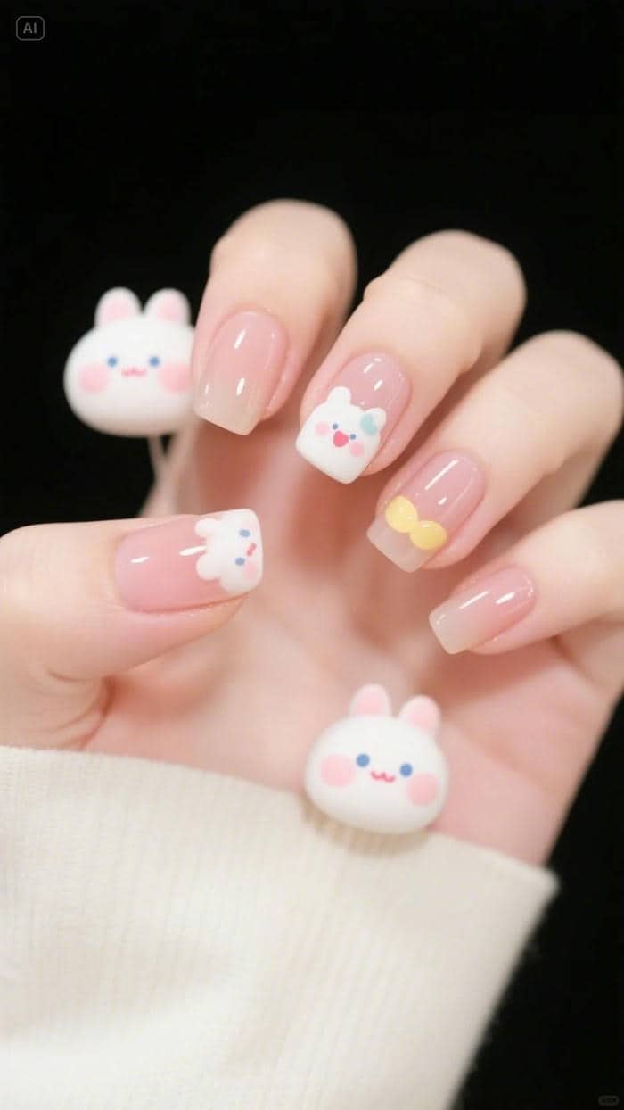 ảnh nail vẽ con thỏ cute
