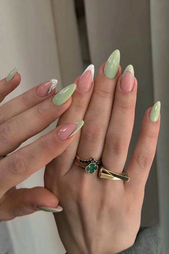 ảnh nail xanh bơ đơn giản