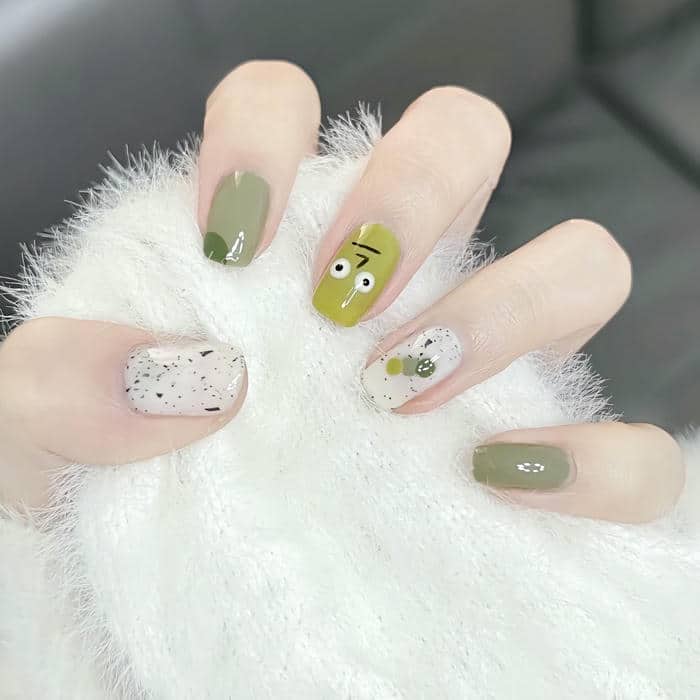 ảnh nail xanh lá pastel