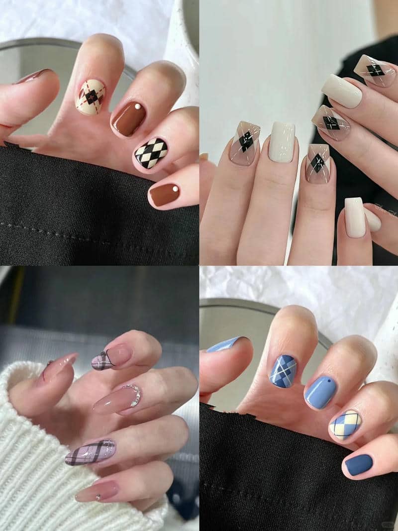 ảnh những mẫu nail kẻ caro