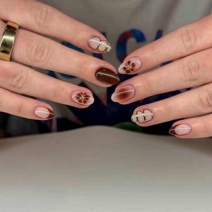mẫu nail màu nâu