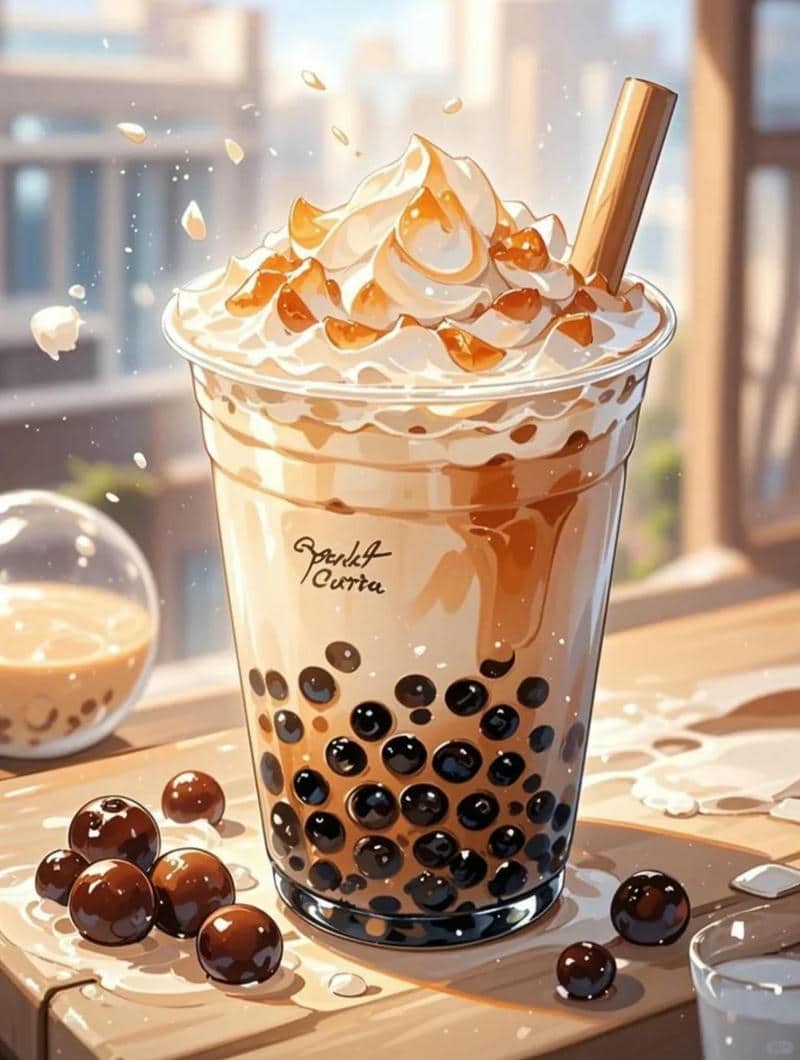 hình nền ly trà sữa cute