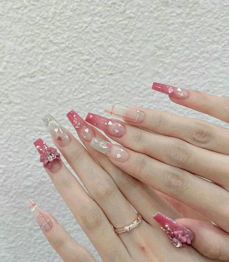 mẫu nail bánh bèo đính nơ