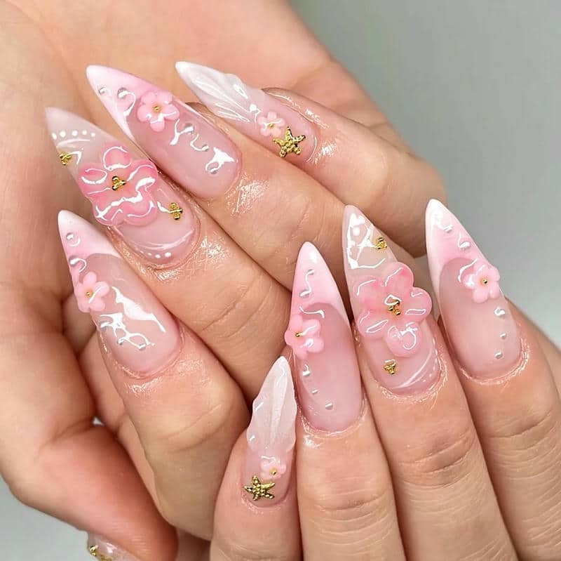 mẫu nail bánh bèo vẽ hoa