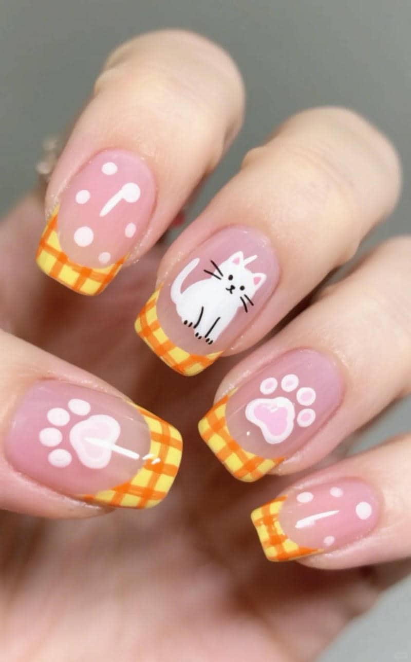 mẫu nail caro cute