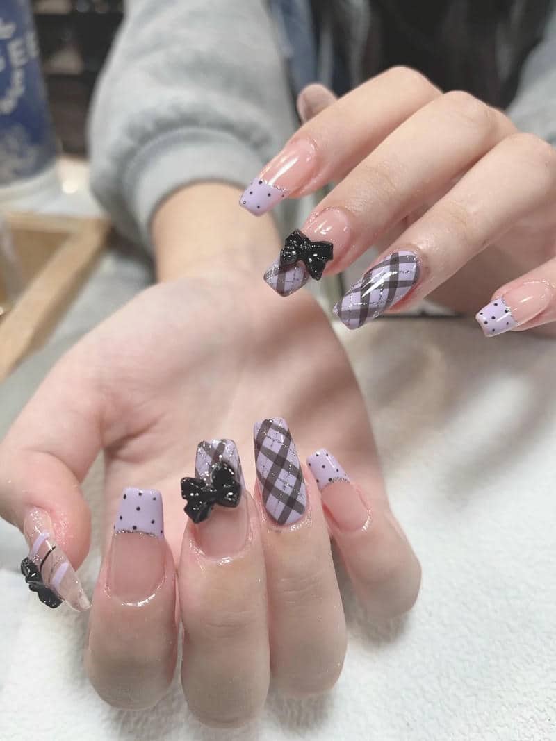 mẫu nail caro xanh dương