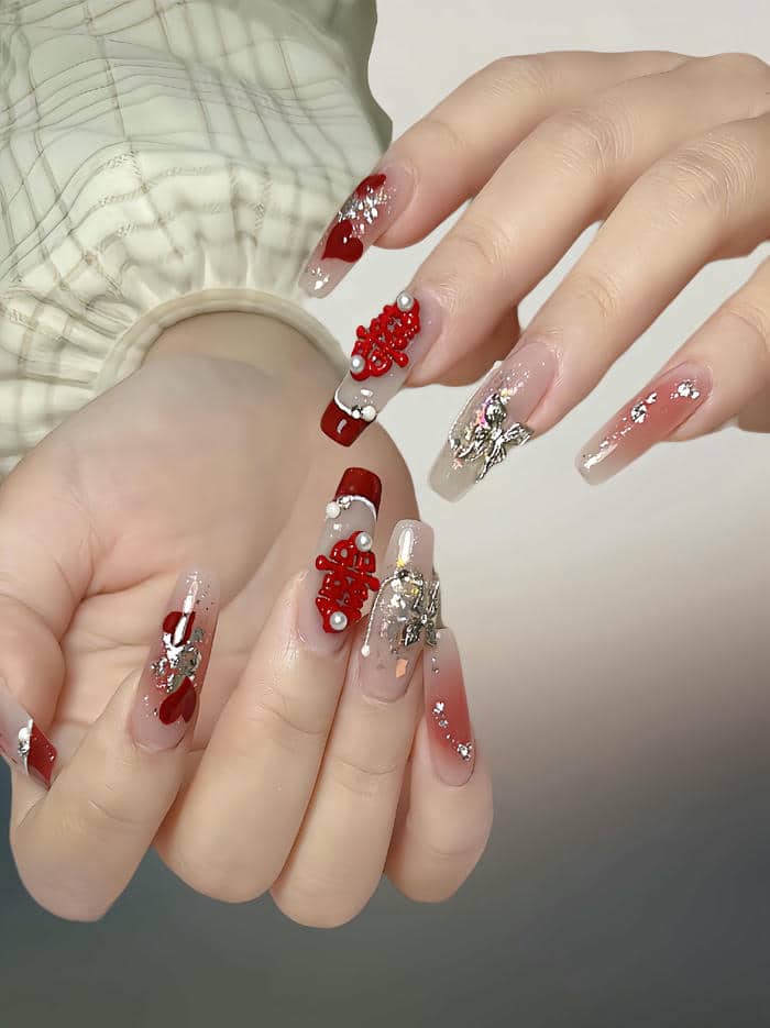 mẫu nail cô dâu màu đỏ đẹp
