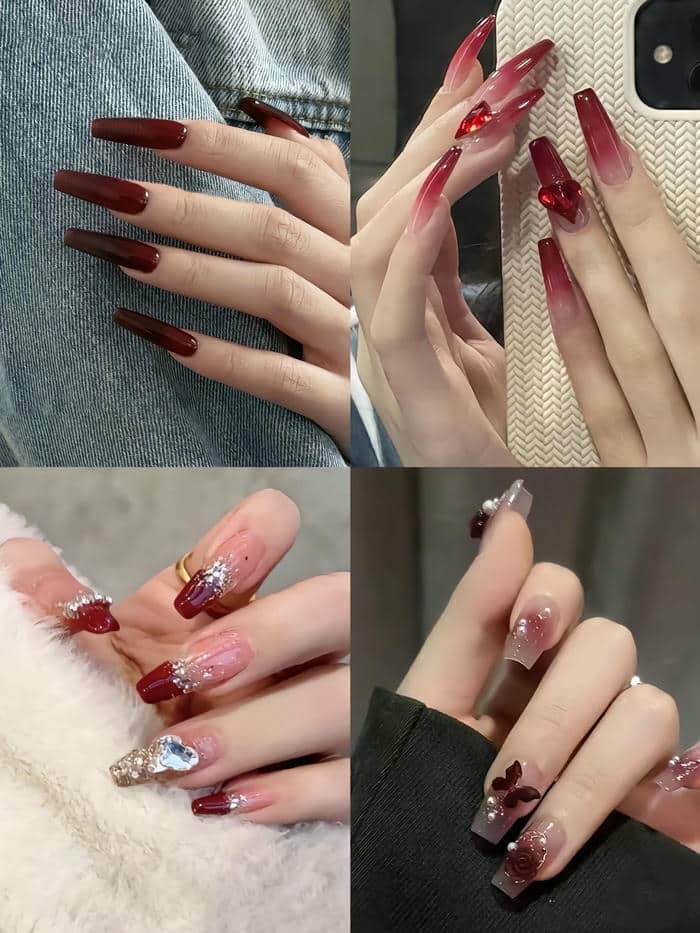 mẫu nail cô dâu màu đỏ