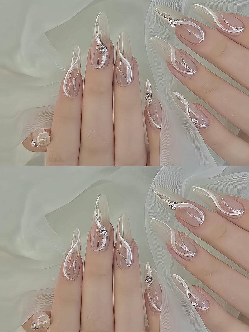 mẫu nail cô dâu móng nhọn