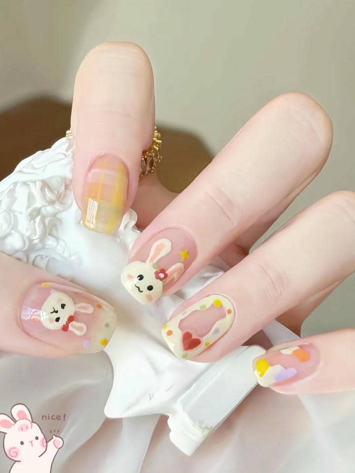 mẫu nail con thỏ đáng yêu