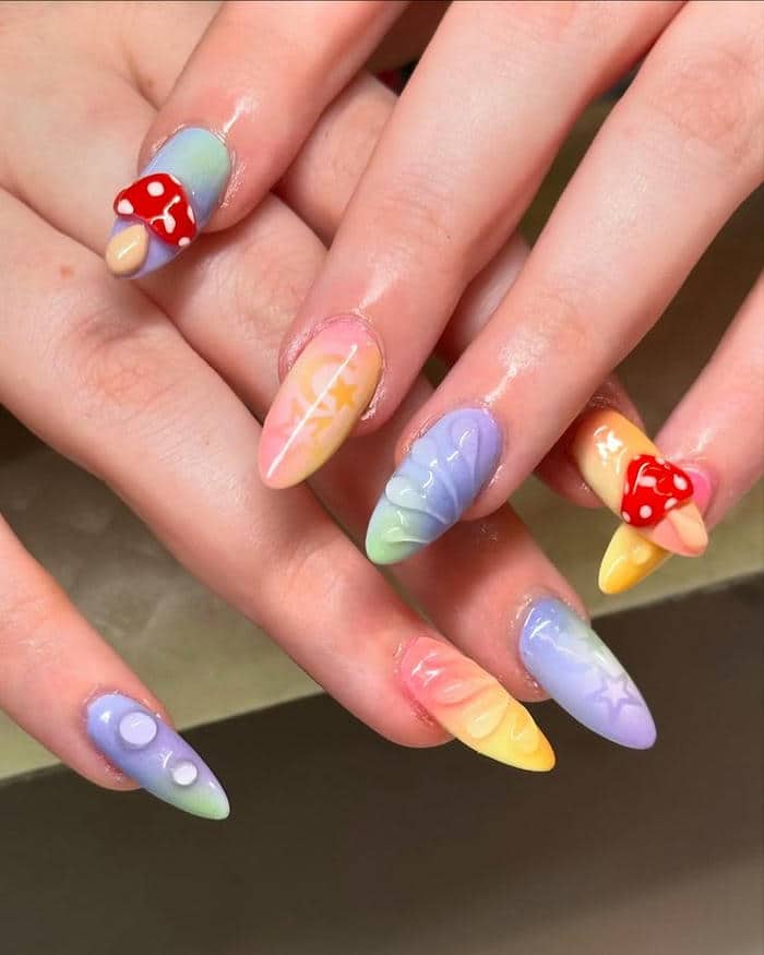 mẫu nail đắp bột nhiều màu