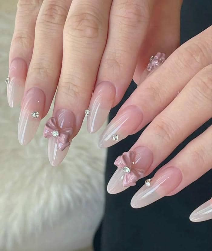 mẫu nail đính nơ đơn giản
