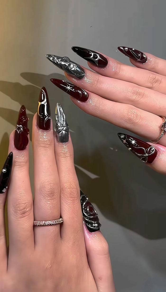mẫu nail đỏ cá tính