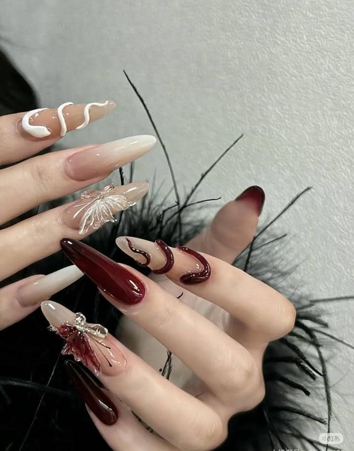 mẫu nail đỏ trắng