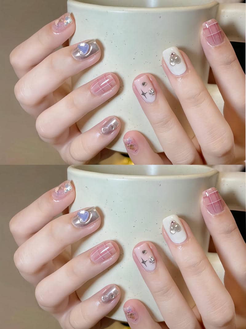 mẫu nail hàn quốc đính đá
