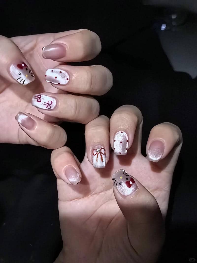 mẫu nail hello kitty cho móng ngắn cute
