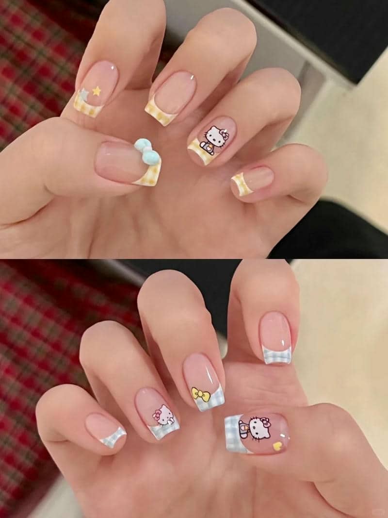 mẫu nail hello kitty cho móng ngắn