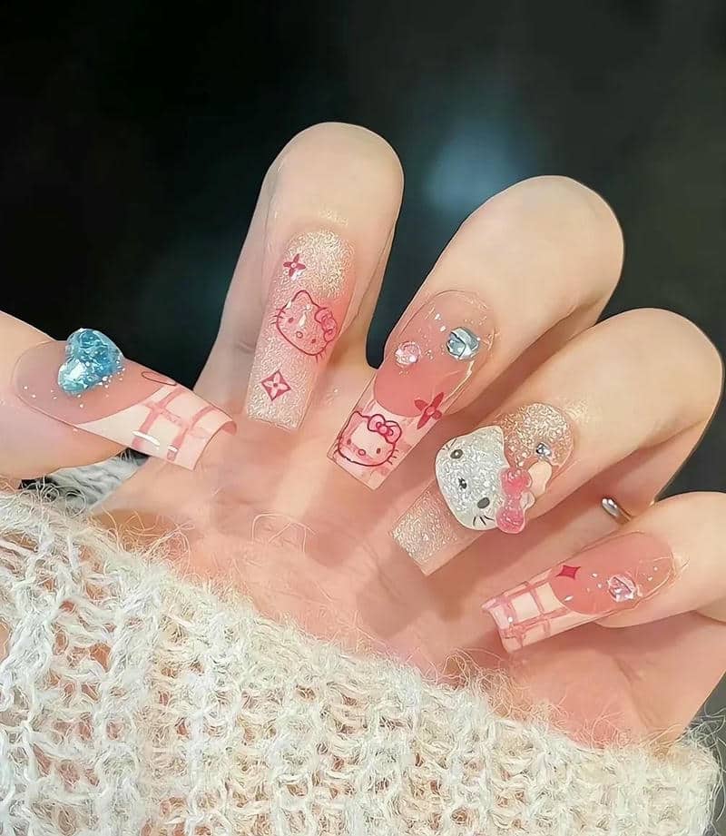 mẫu nail hello kitty