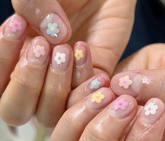 mẫu nail hoa cọ bản đơn giản