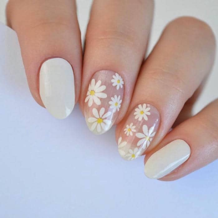 mẫu nail hoa cúc đơn giản