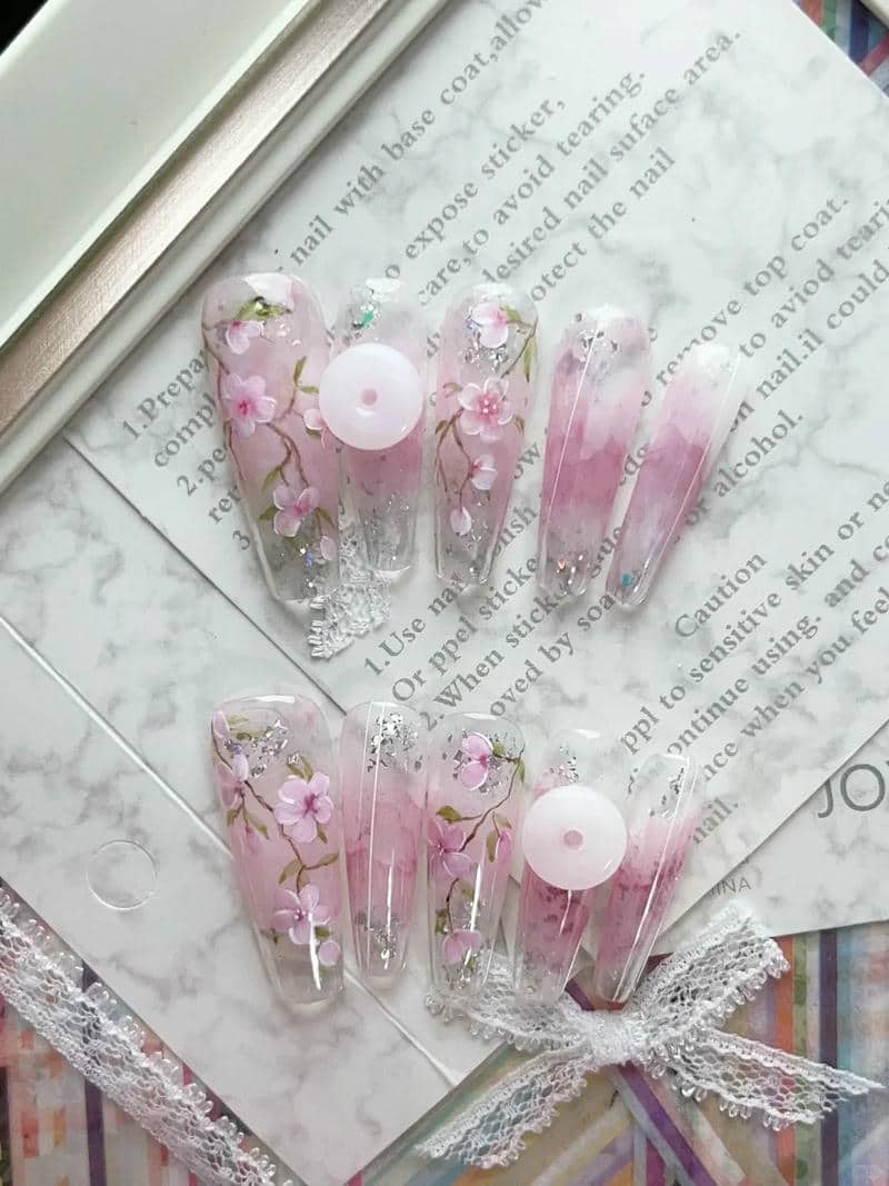 mẫu nail hoa đào cute